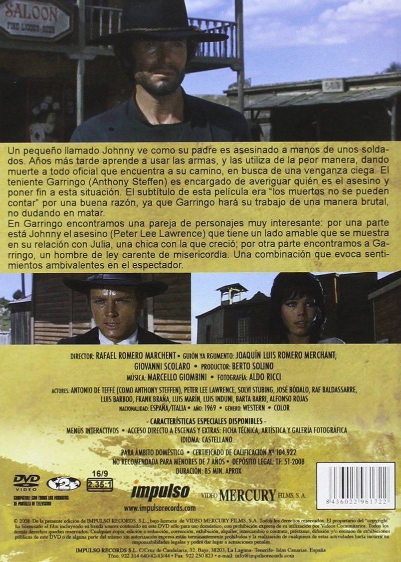 Contraportada de un DVD de western con imágenes de actores y texto en español.