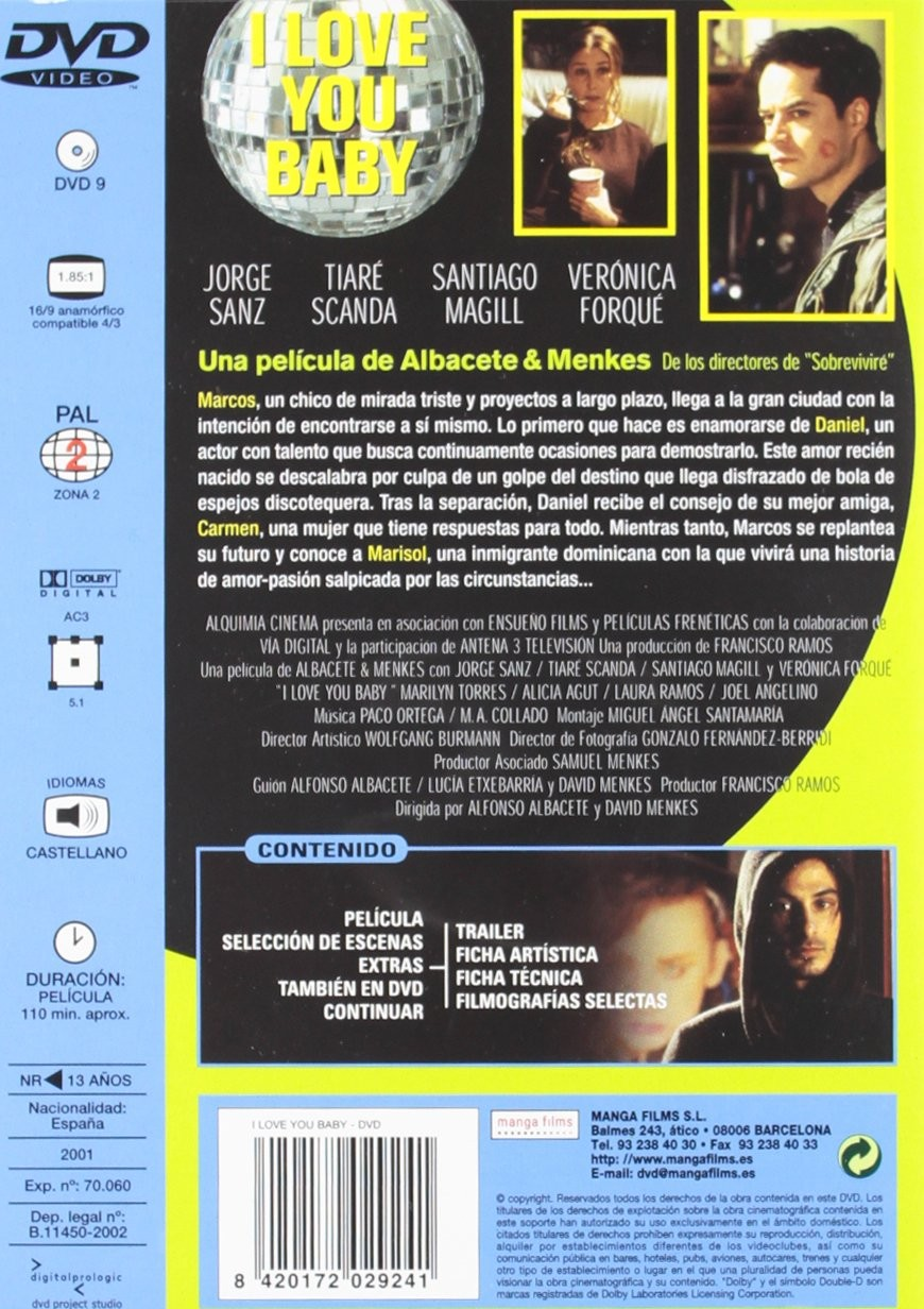 Parte trasera de una caja de DVD con información de la película, reparto y código de barras.