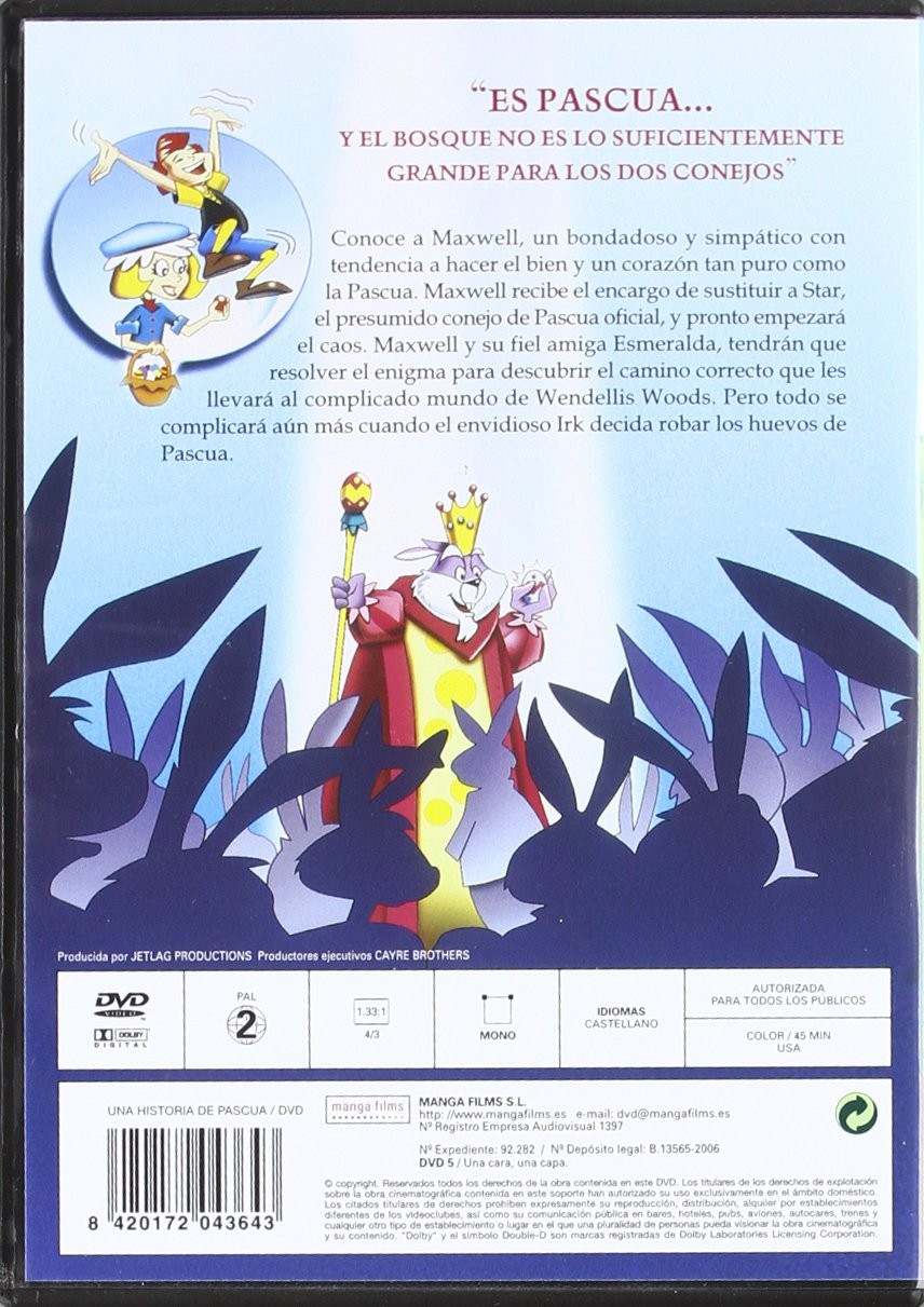 Contraportada de DVD con dibujos, texto en español y un código de barras.