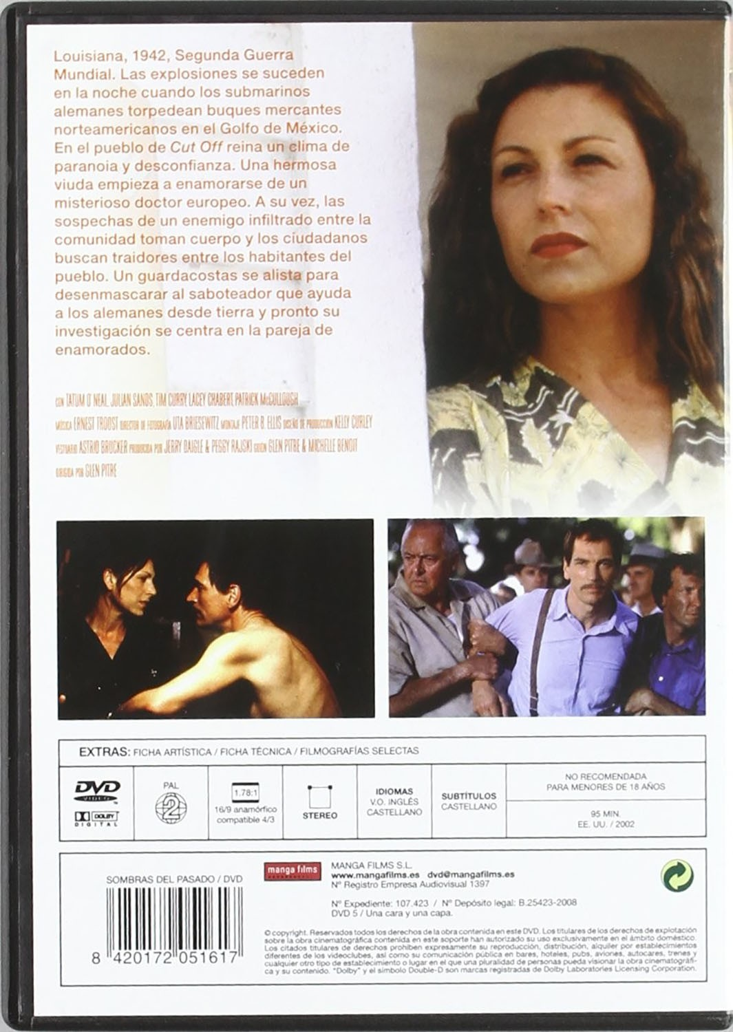 Contraportada de un estuche de DVD con un póster, fotos de escenas, sinopsis y detalles técnicos.