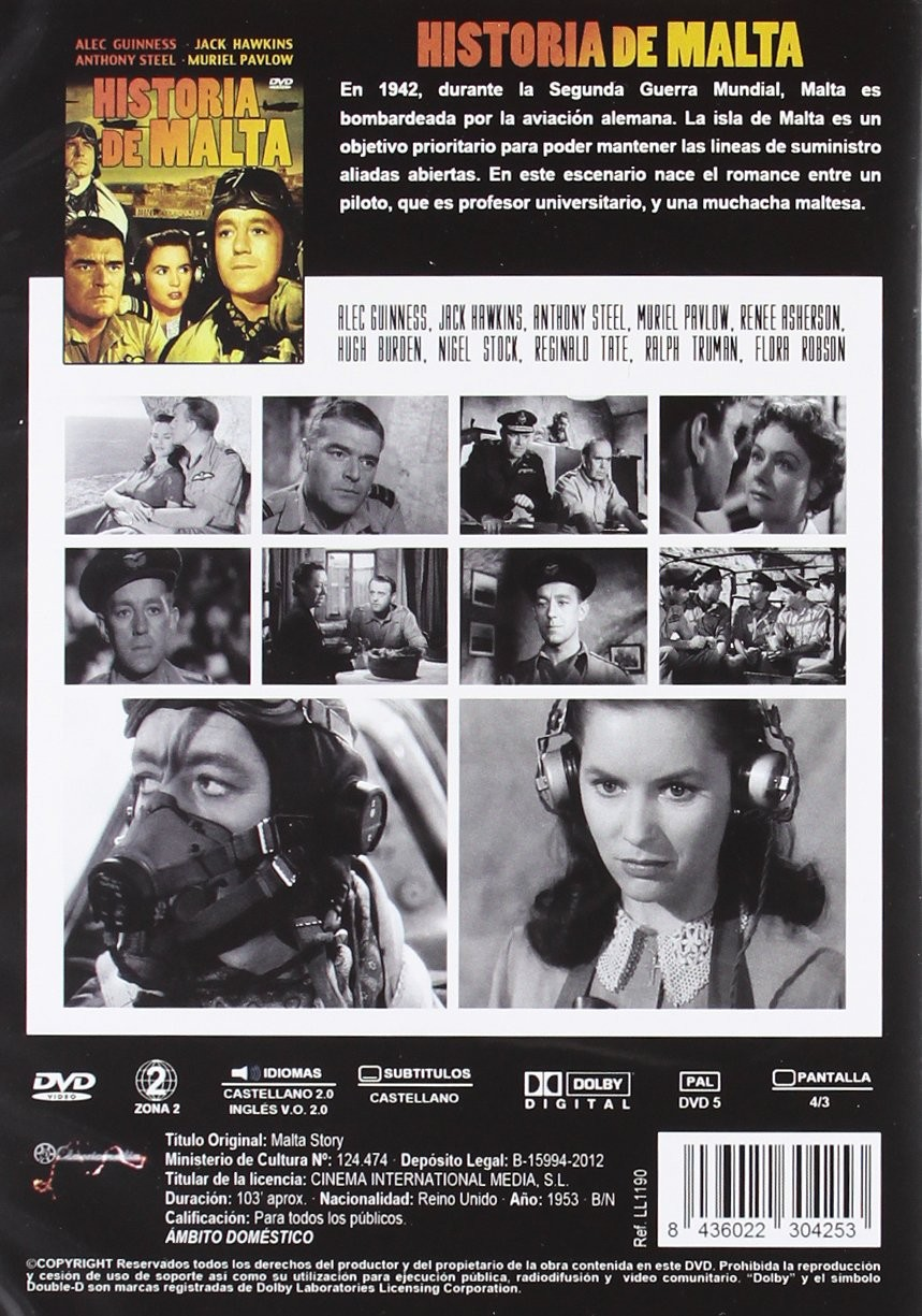 Contraportada del DVD de Historia de Malta con fotogramas, sinopsis, reparto y detalles técnicos.