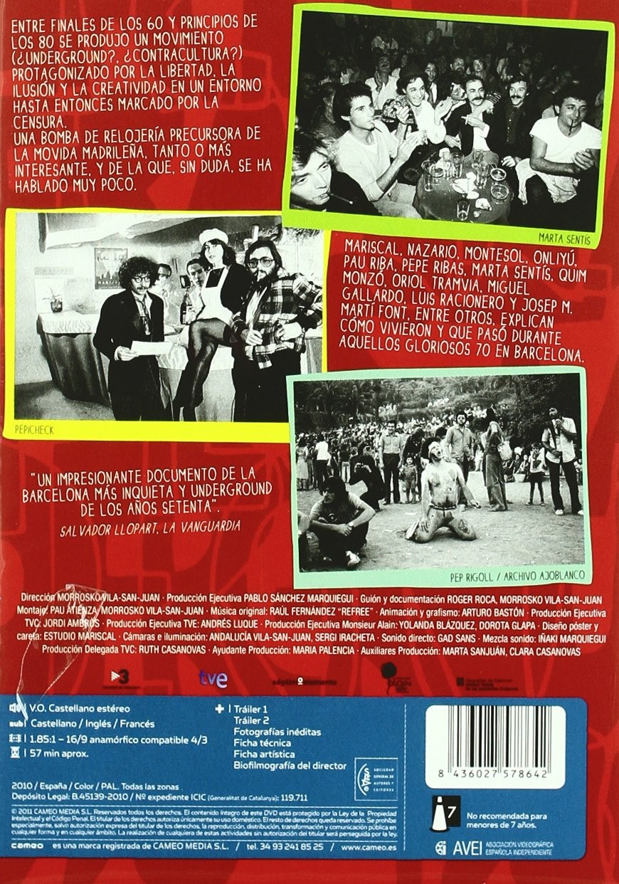 Carátula de DVD roja con texto y tres fotos en blanco y negro de personas en los años 70.