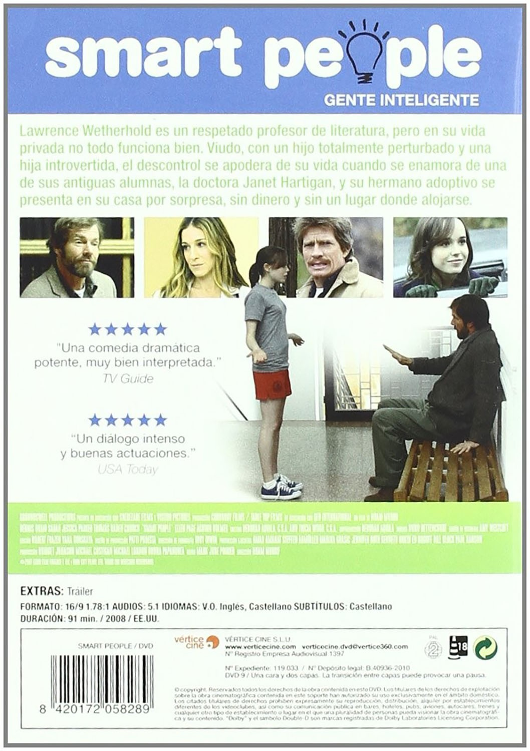 Contraportada del DVD de Smart People con fotogramas, sinopsis y detalles en español.