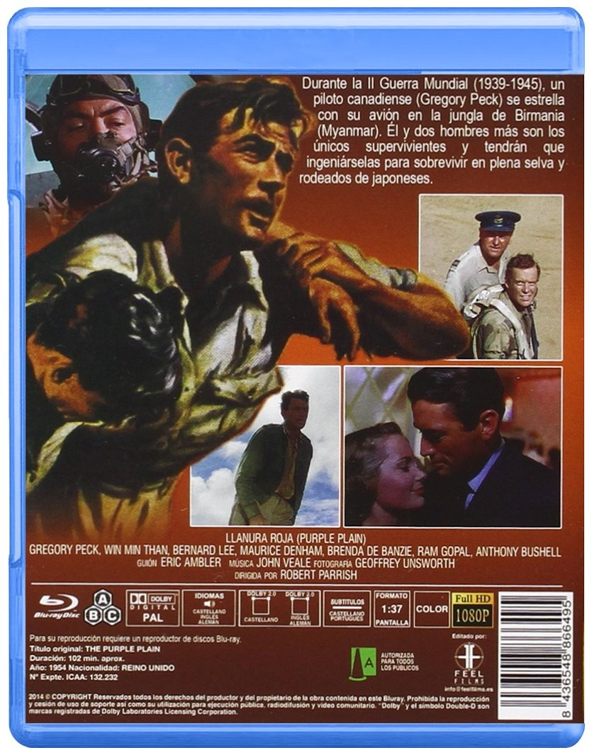 Contraportada del Blu-ray de La llanura roja con Gregory Peck y escenas de la película.