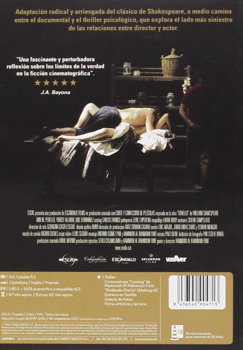 Carátula de película con dos personas en una mesa, texto y código de barras.
