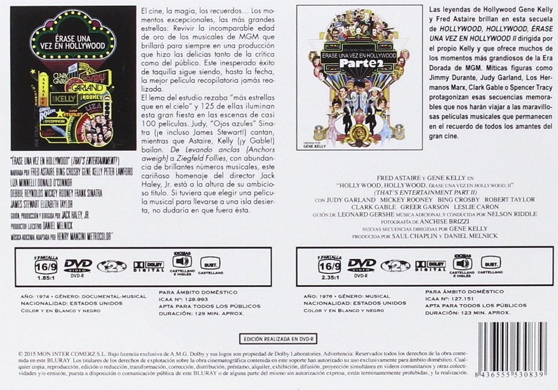 Parte trasera de una caja de DVD con texto, imágenes y detalles técnicos de dos películas.