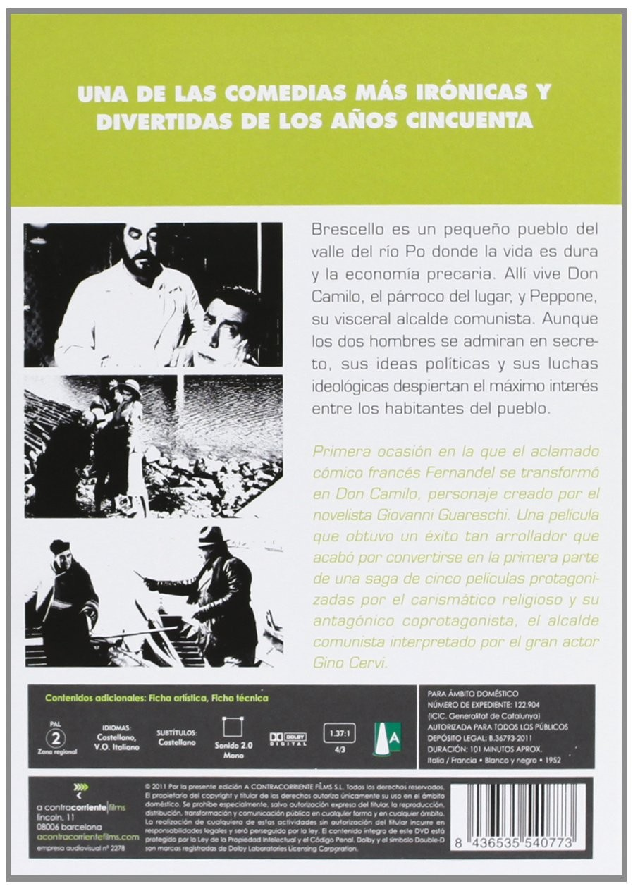 Contraportada de DVD con sinopsis, fotogramas en blanco y negro, información técnica y código de barras.