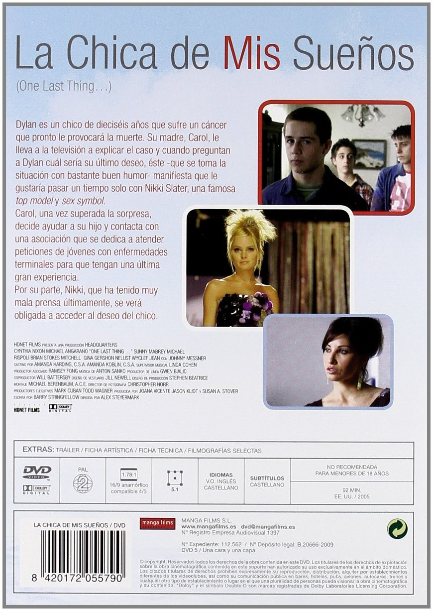 Contraportada del DVD de La Chica de Mis Sueños con tres fotogramas, sinopsis, reparto y datos técnicos.
