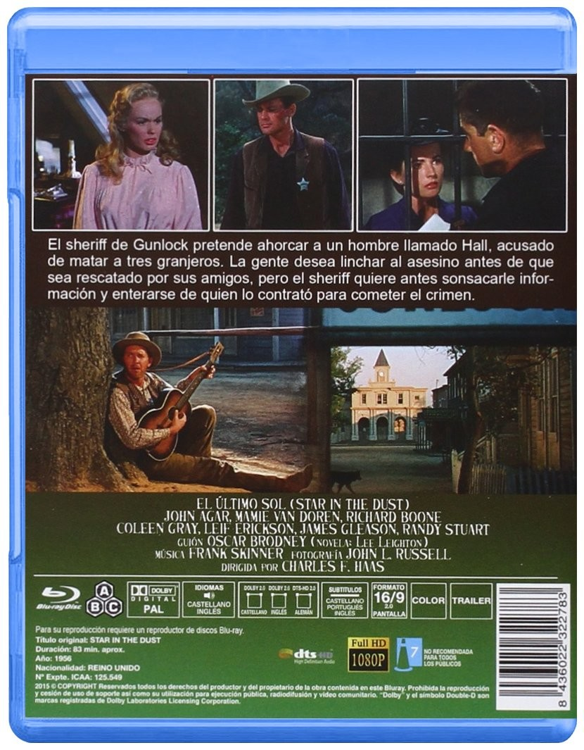 Contraportada del Blu-ray Star in the Dust con fotogramas, sinopsis, reparto y detalles técnicos.