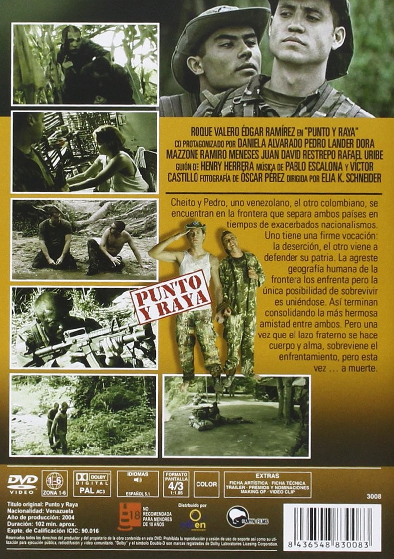 Contraportada del DVD de Punto y Raya con fotogramas, sinopsis en español, detalles del reparto e inf. técnica.