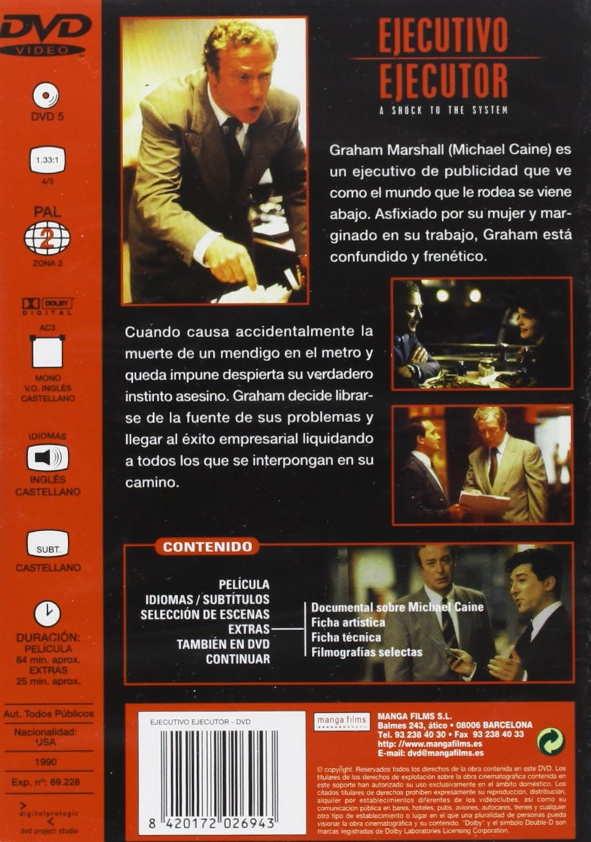 Carátula del DVD de Ejecutivo Ejecutor con Michael Caine, fotogramas, sinopsis y detalles del reparto.
