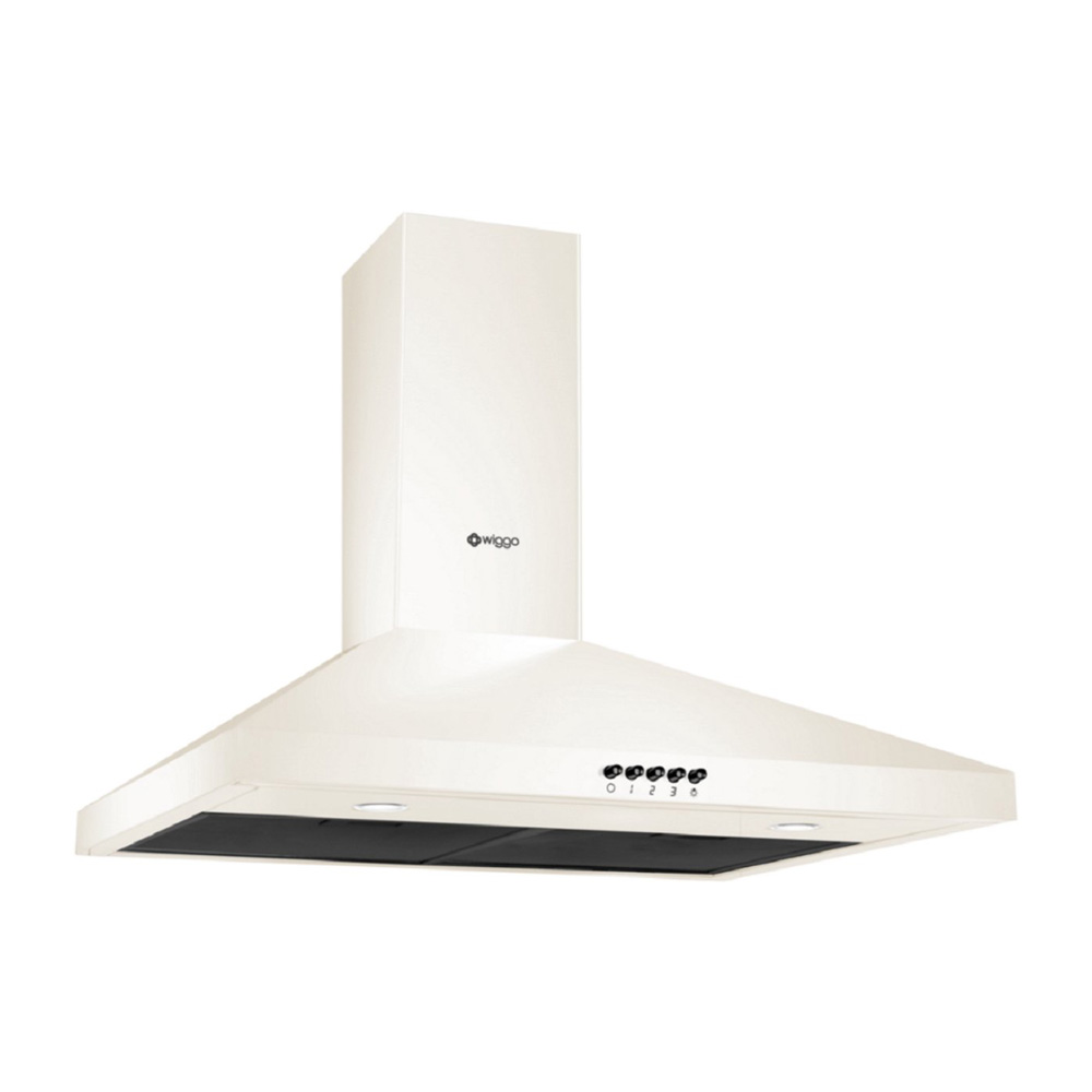 A cream-colored cooker hood with black control buttons on a white background.