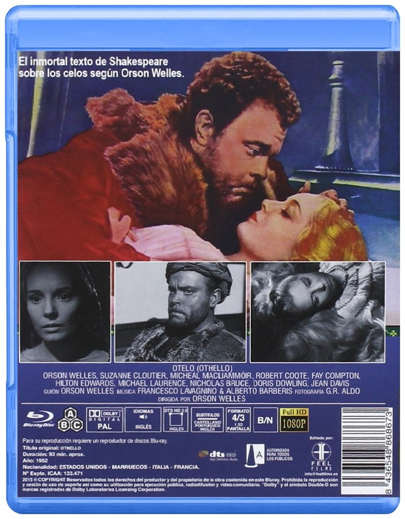 Caratula de Blu-ray de Otelo de Orson Welles con fotogramas, reparto e informacion tecnica.