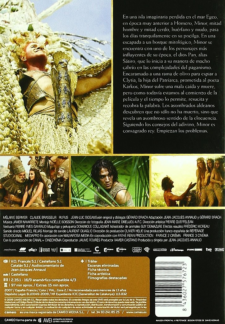 Contraportada de DVD con escenas de la película, texto en español, créditos, código de barras y detalles.