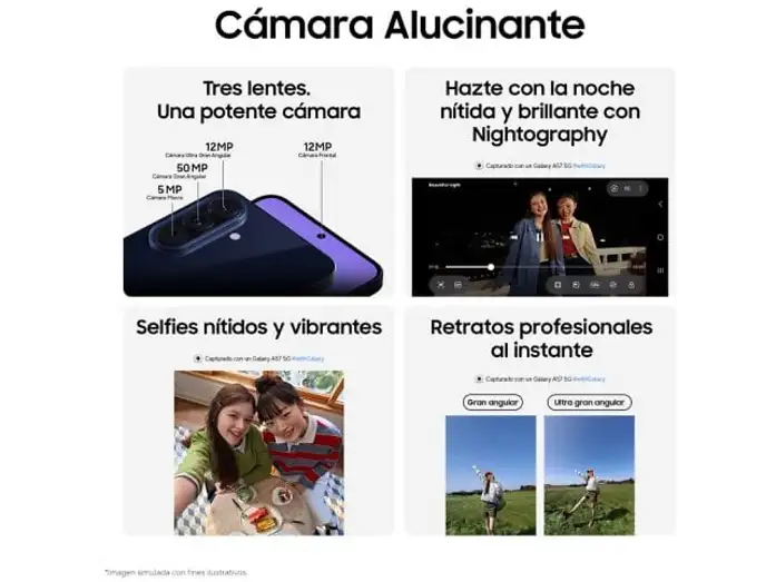 Pubblicità del Samsung Galaxy A57 5G che mostra le funzioni della fotocamera.