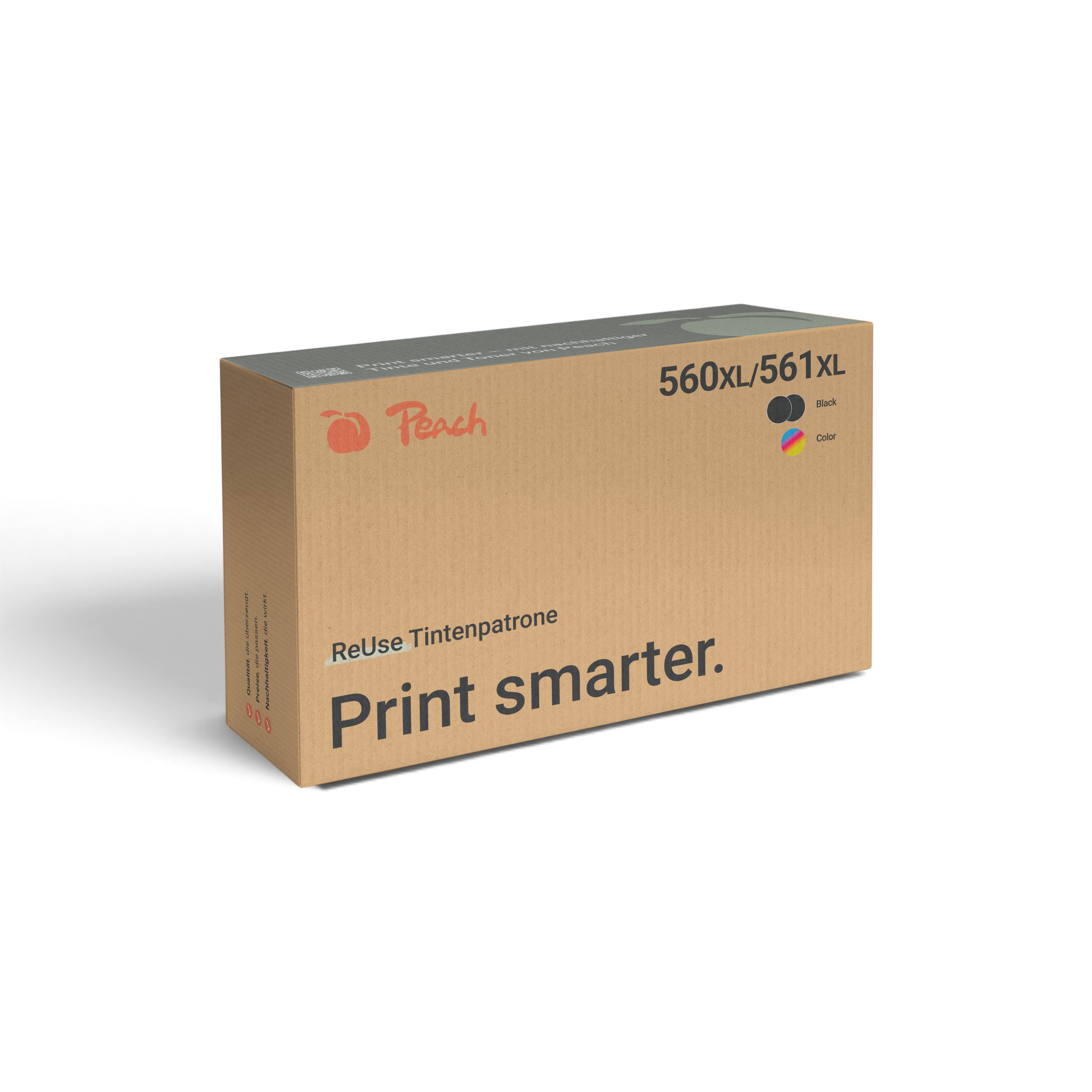 Braune Peach Druckerpatronen-Verpackung mit der Aufschrift Print smarter.