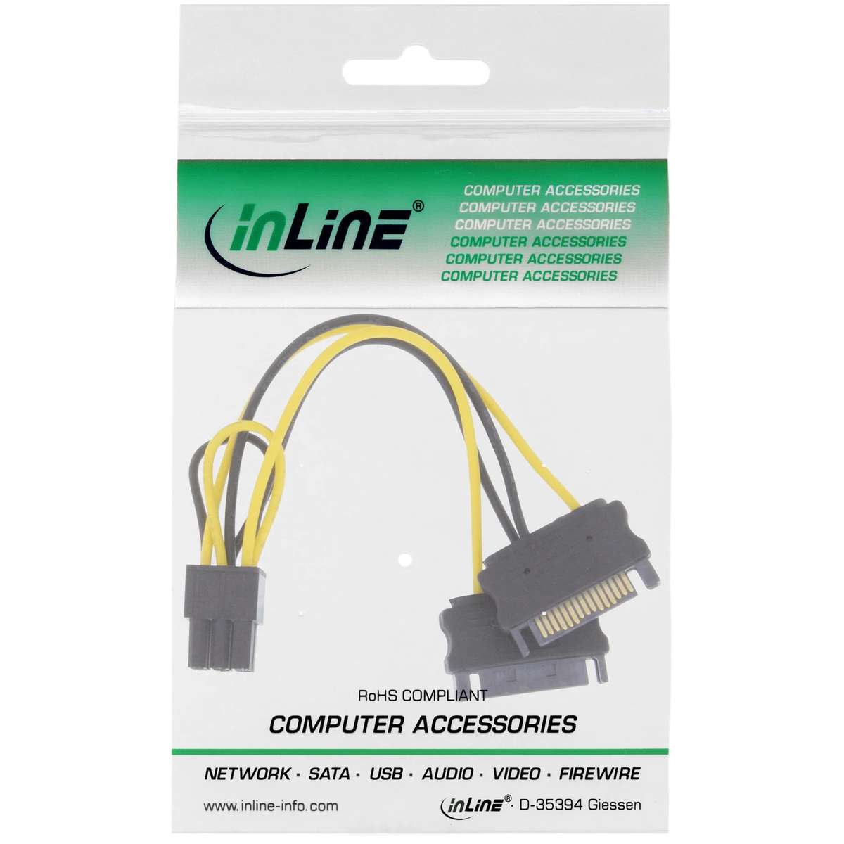 Cable de alimentación InLine en un embalaje de plástico impreso sin abrir.
