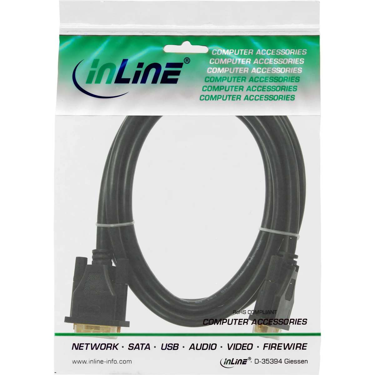 InLine DVI-Kabel in transparenter Verpackung mit grünem Header.