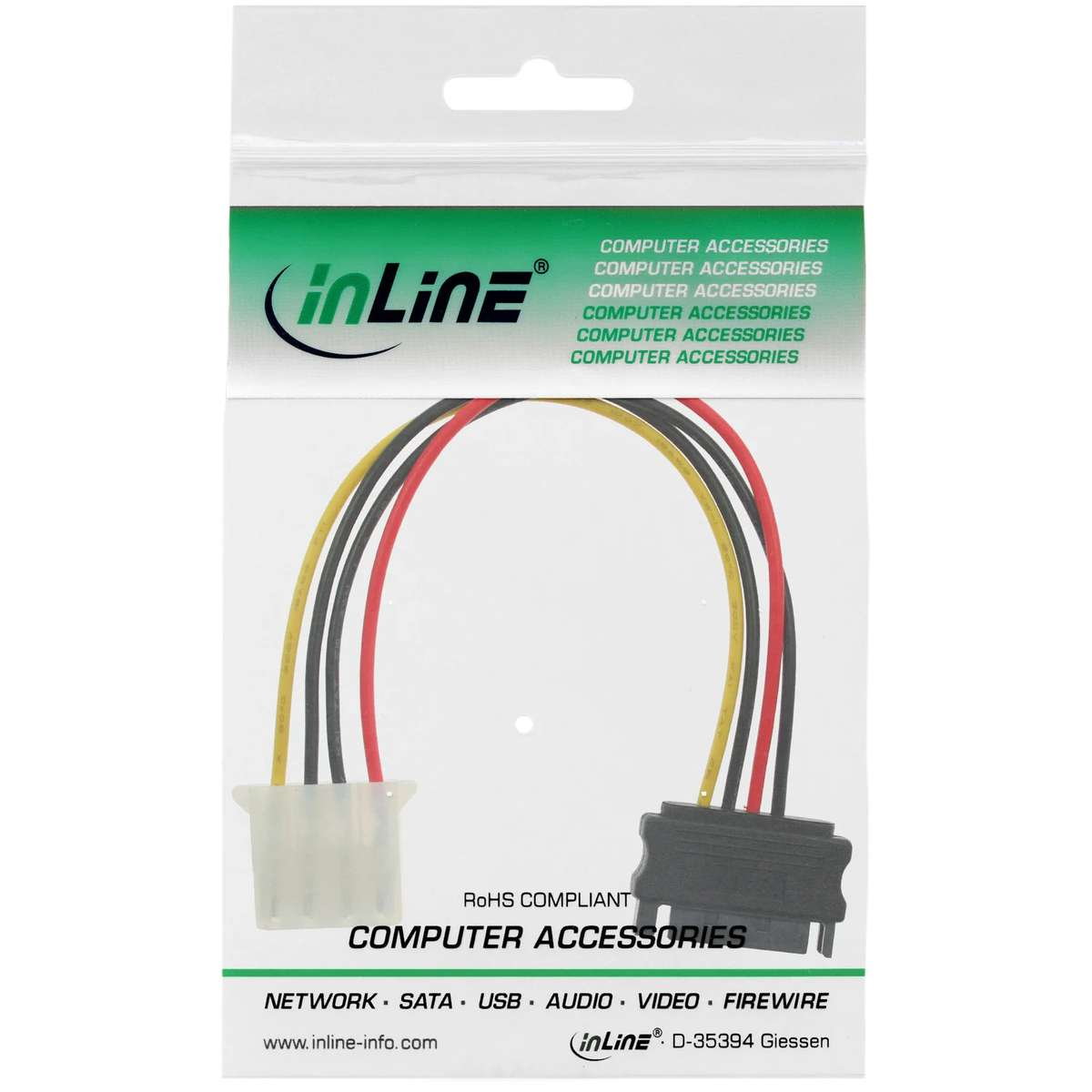 Cables de accesorios informáticos en un paquete de plástico sellado con la marca InLine.