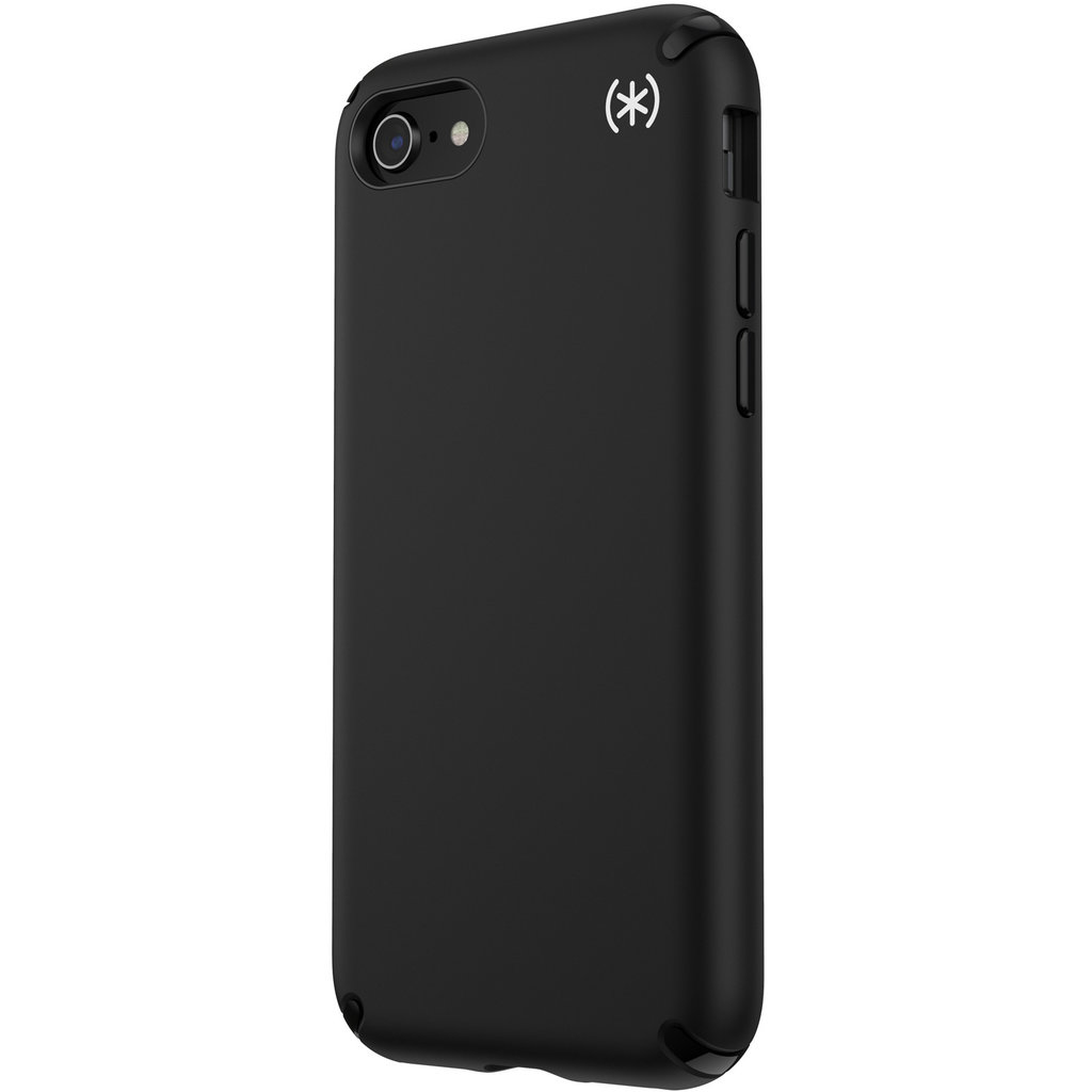 Schwarze Smartphone-Hülle mit Kameraausschnitt und weißem Logo.