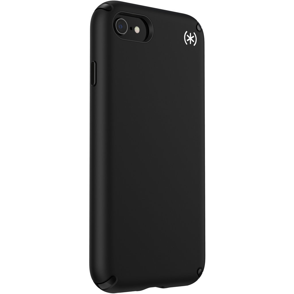 Eine mattschwarze Smartphone-Hülle mit Kameraausschnitt und weißem Logo.