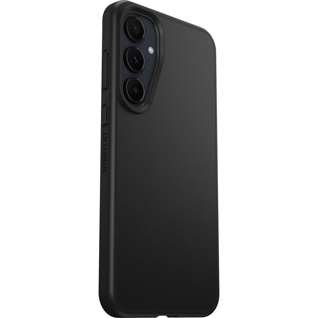A black smartphone case on a phone with three vertical cameras on the back.