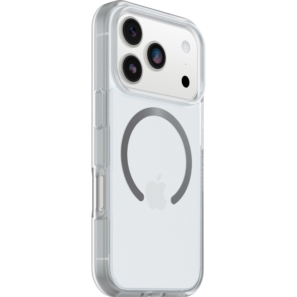 Transparente Smartphone-Hülle mit MagSafe-Ring und Ausschnitt für drei Rückkameras.