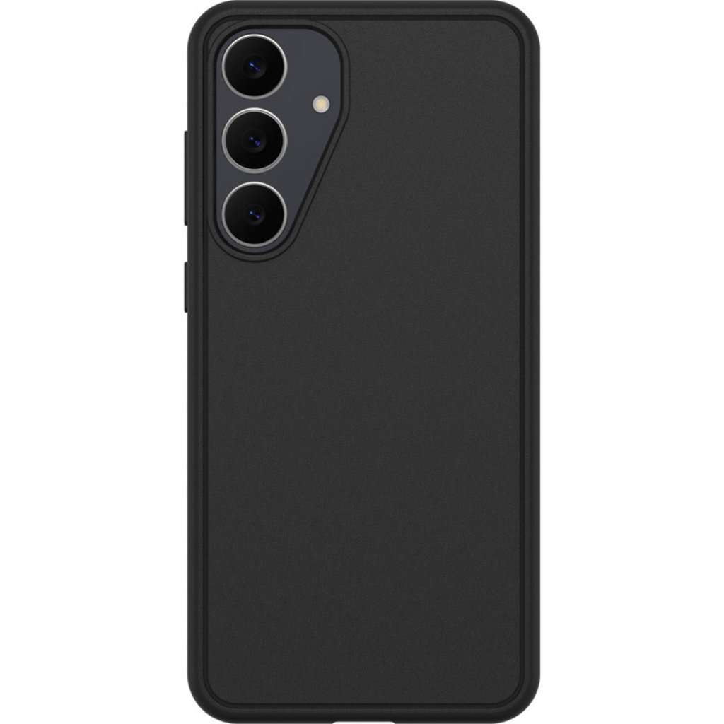 Rückseite eines schwarzen Smartphones mit vertikal angeordneter Dreifachkamera oben links.