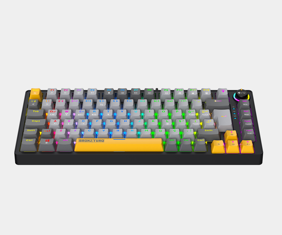 Bronzturq MK1114 Rgb Üç Modlu (Usb + 2.4 Ghz + Bluetooth) Orange Switch Kablolu-Kablosuz Mekanik Klavye