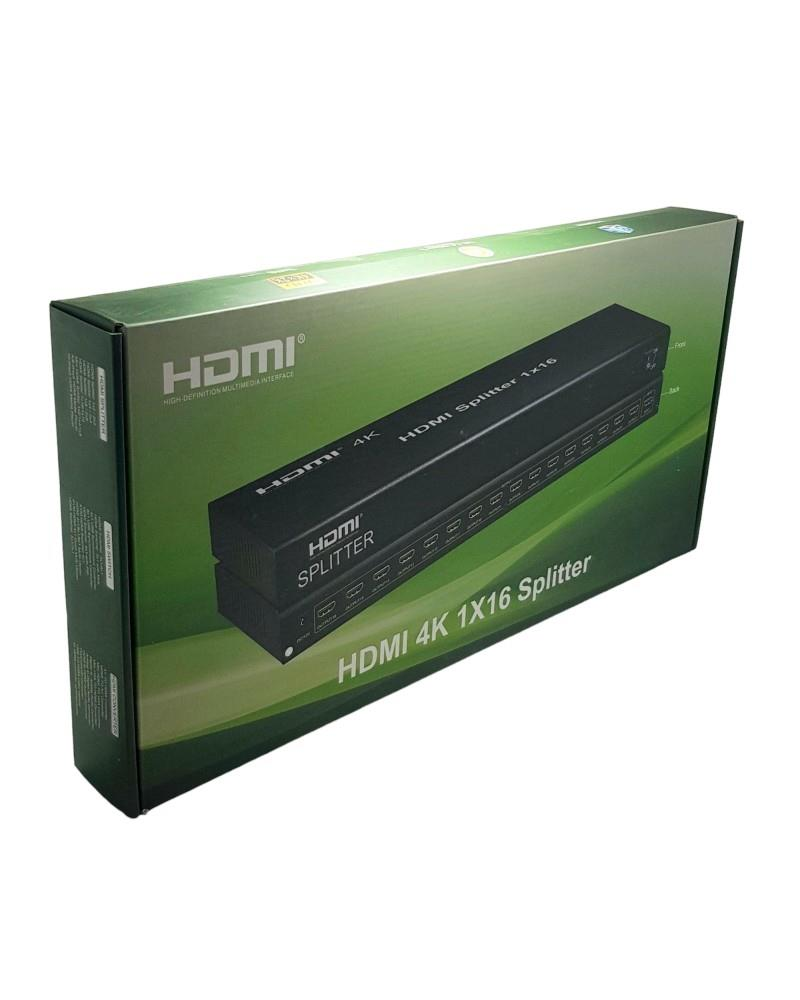 HDMI 4K 1X16 çoklayıcı için yeşil ve siyah renkli, yazılı ürün kutusu.