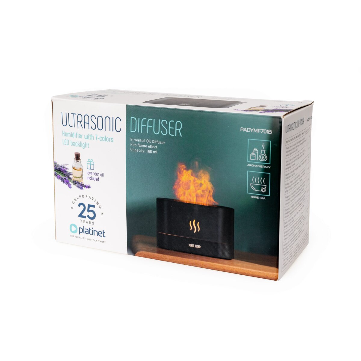 Verpackung eines Platinet Ultraschall-Diffusors mit Flammeneffekt.