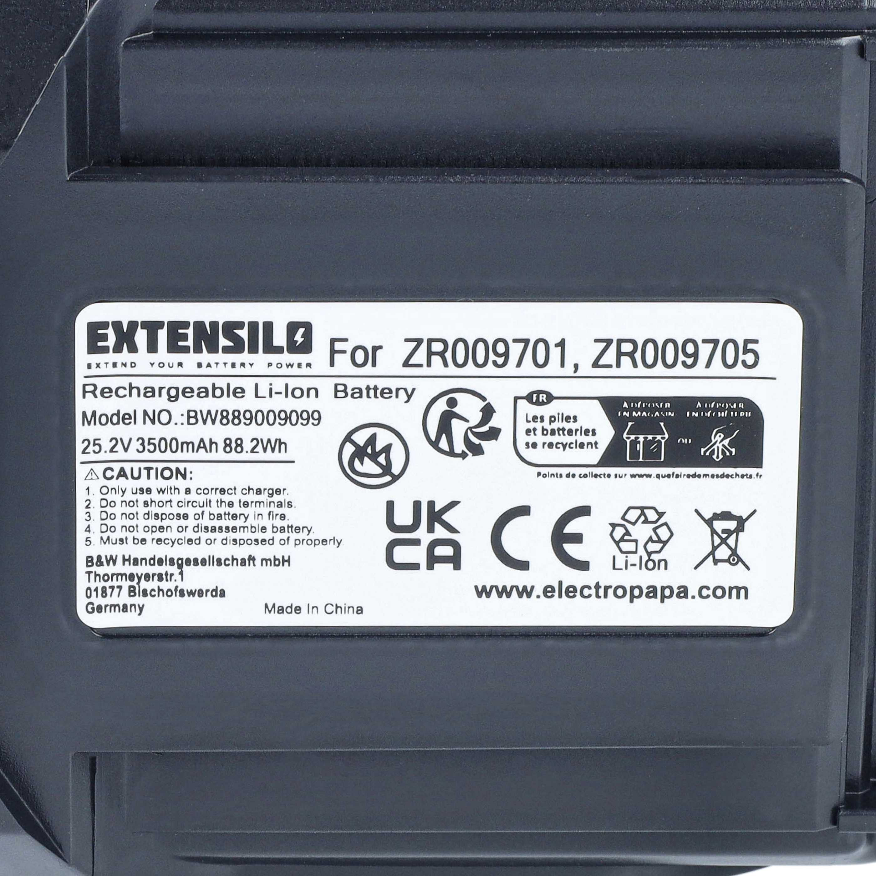 Etikett auf einem Li-Ion-Akku mit technischen Daten, Warnungen und Recycling-Symbolen.