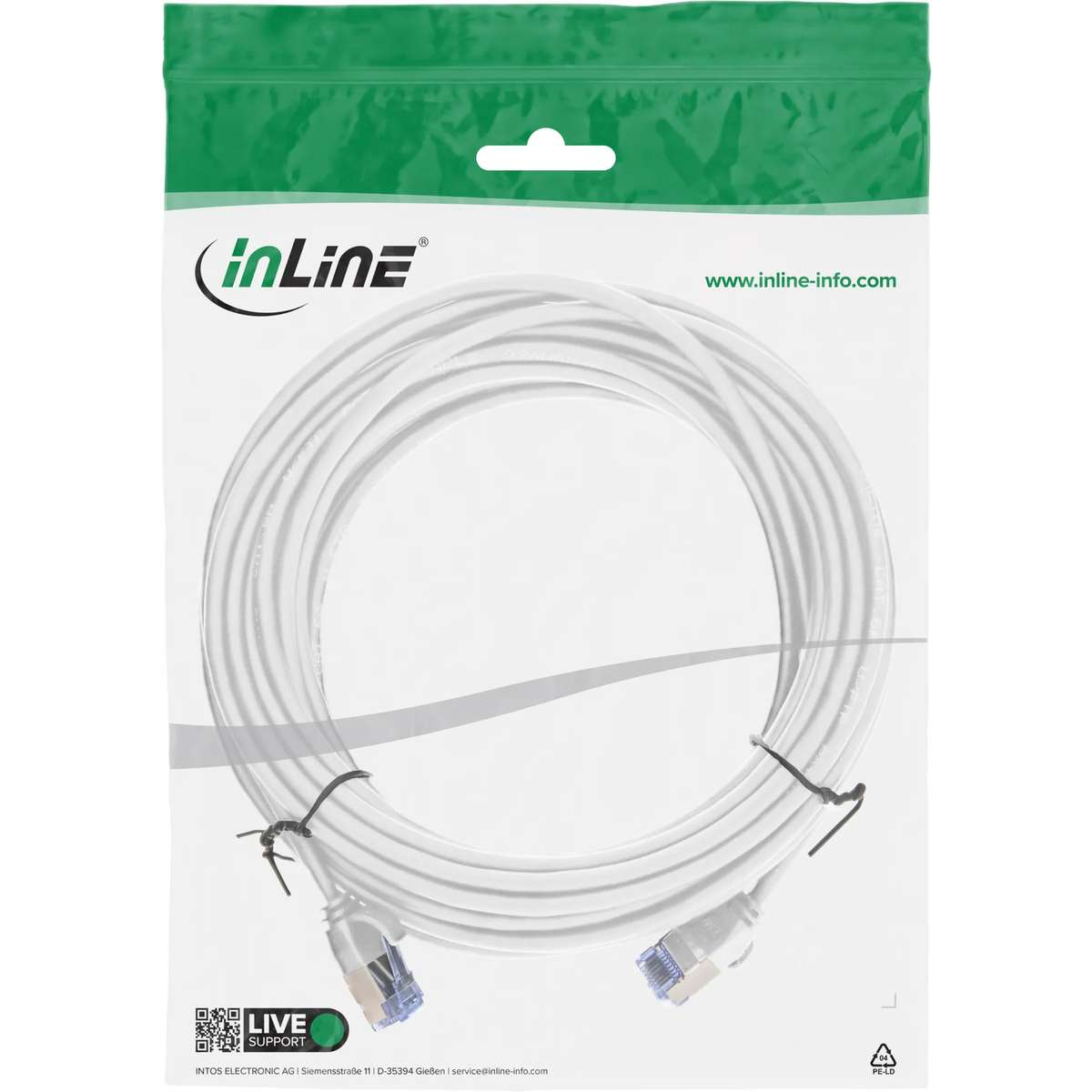 INLINE 71907W slim, U/FTP PiMf, Cat.6A, 7,5 m, Netzwerkkabel, 7,5 Meter ...