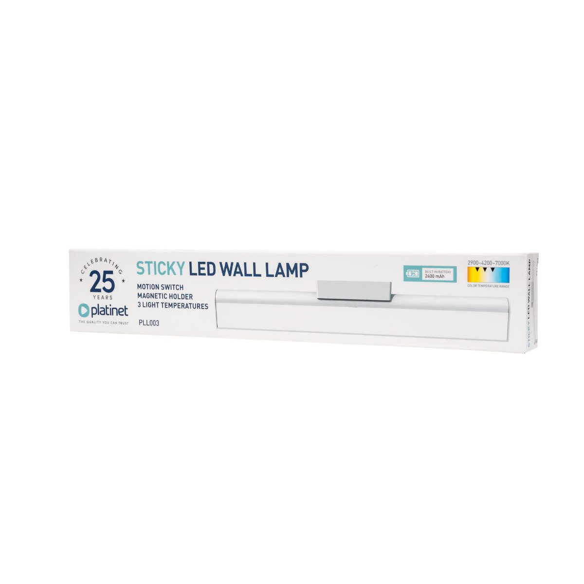 Verpackung der Platinet Sticky LED Wandleuchte mit technischen Details.