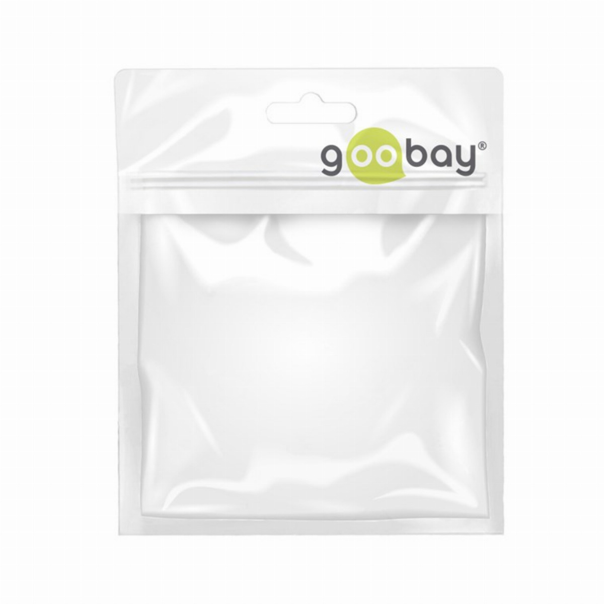 Una bolsa de cierre transparente y vacía con el logotipo de Goobay arriba.