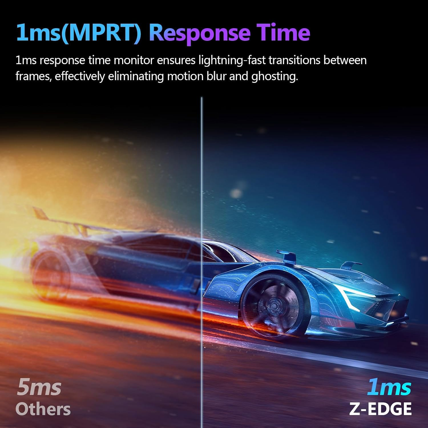 Comparación de tiempo de respuesta de monitor de 5ms y 1ms con un coche.