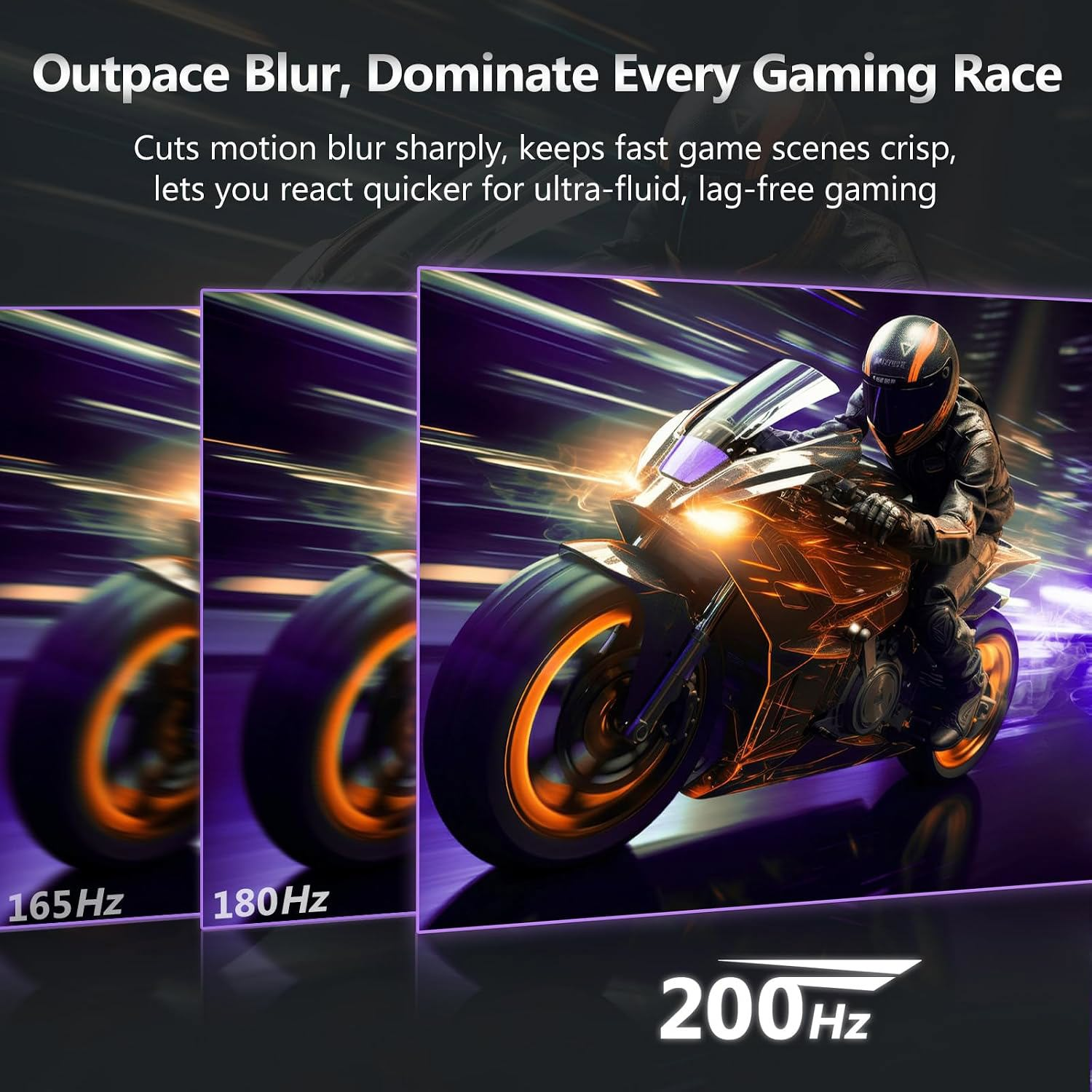 Un motociclista demuestra diferencias de frecuencia de actualización de 165Hz a 200Hz.