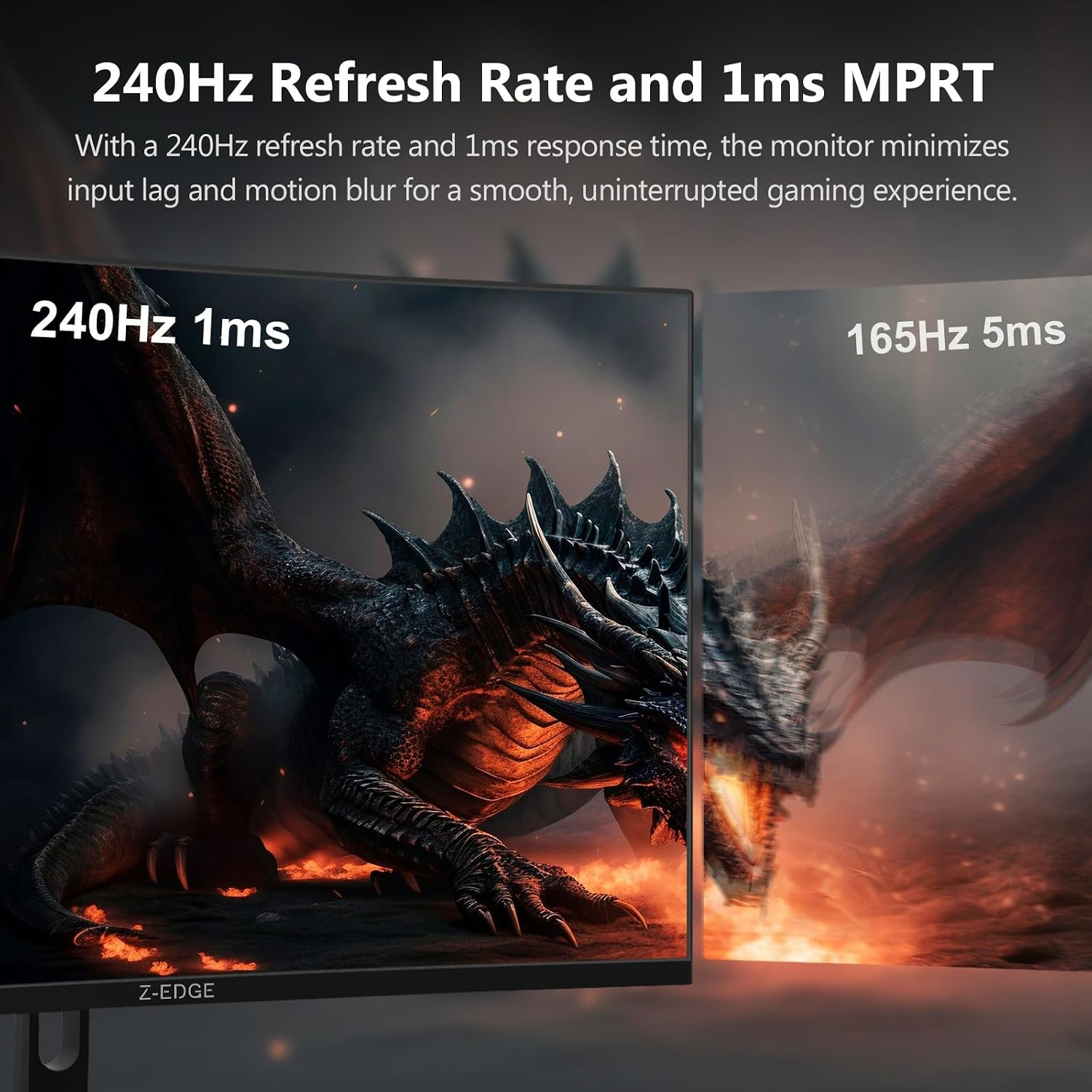 Comparación entre tasas de refresco de 240Hz y 165Hz con un dragón.