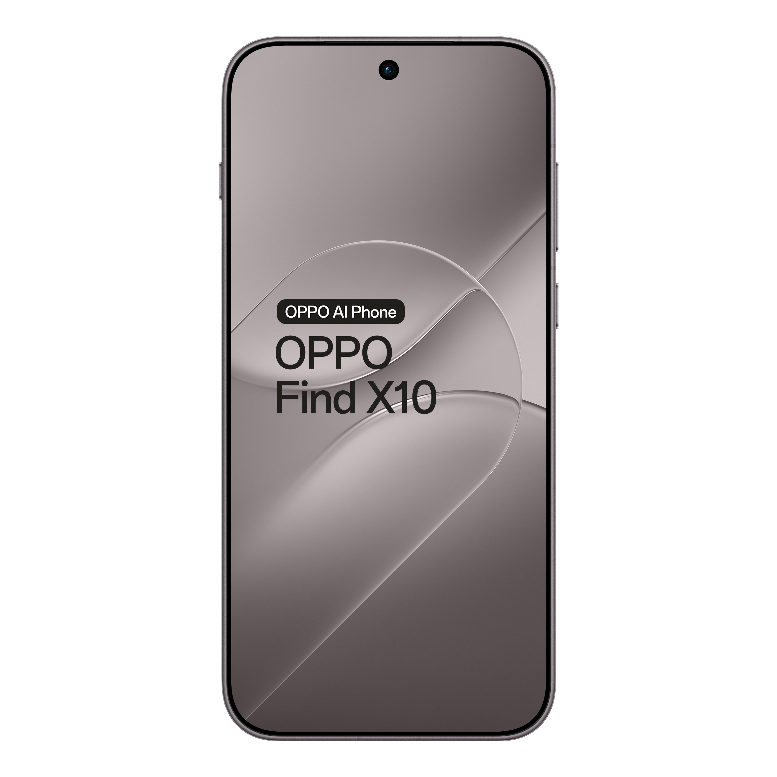 A gray Oppo Find X10 smartphone on a black background displaying text on screen.