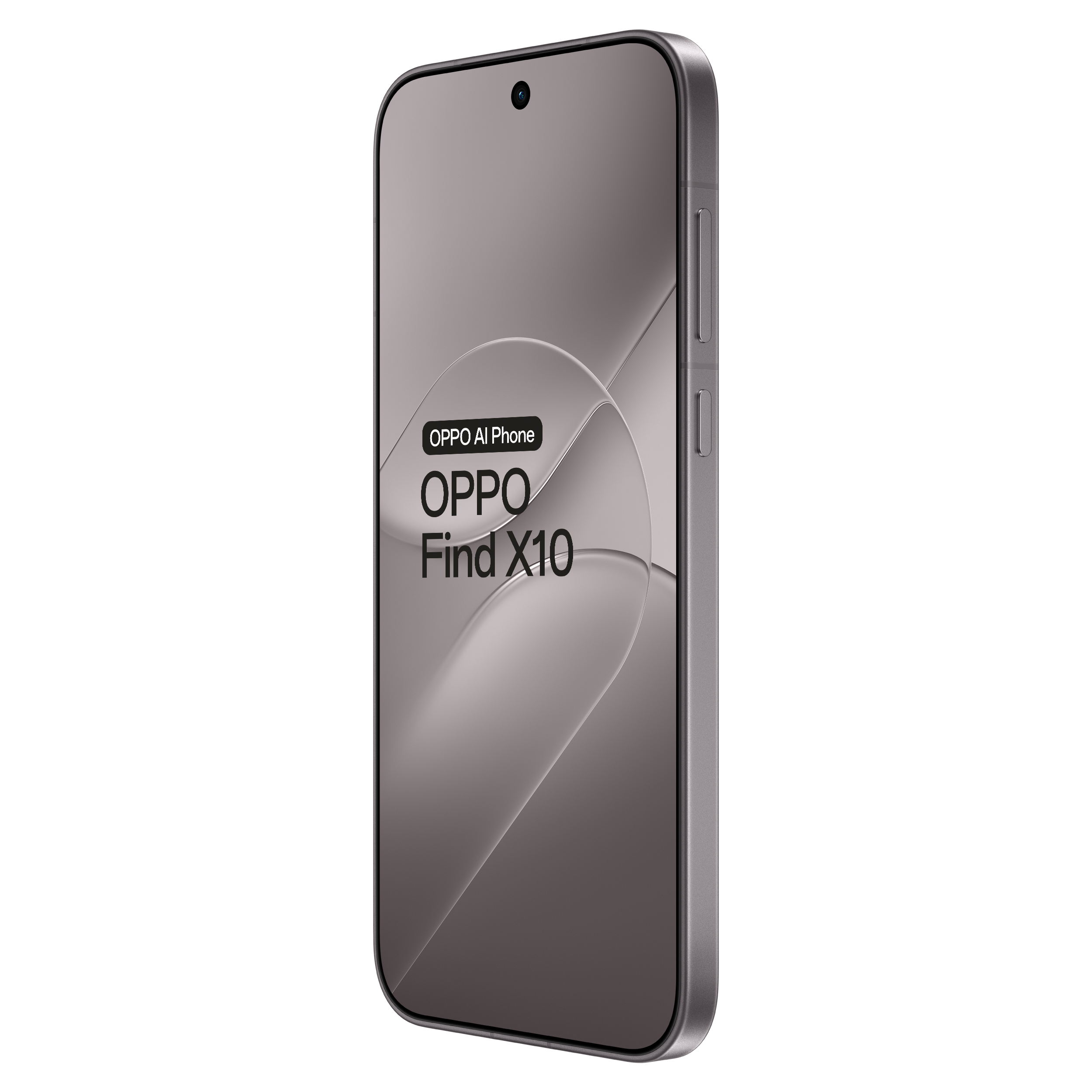 A grey Oppo Find X10 smartphone on a black background displays the text Oppo Find X10 and Oppo AI Phone.