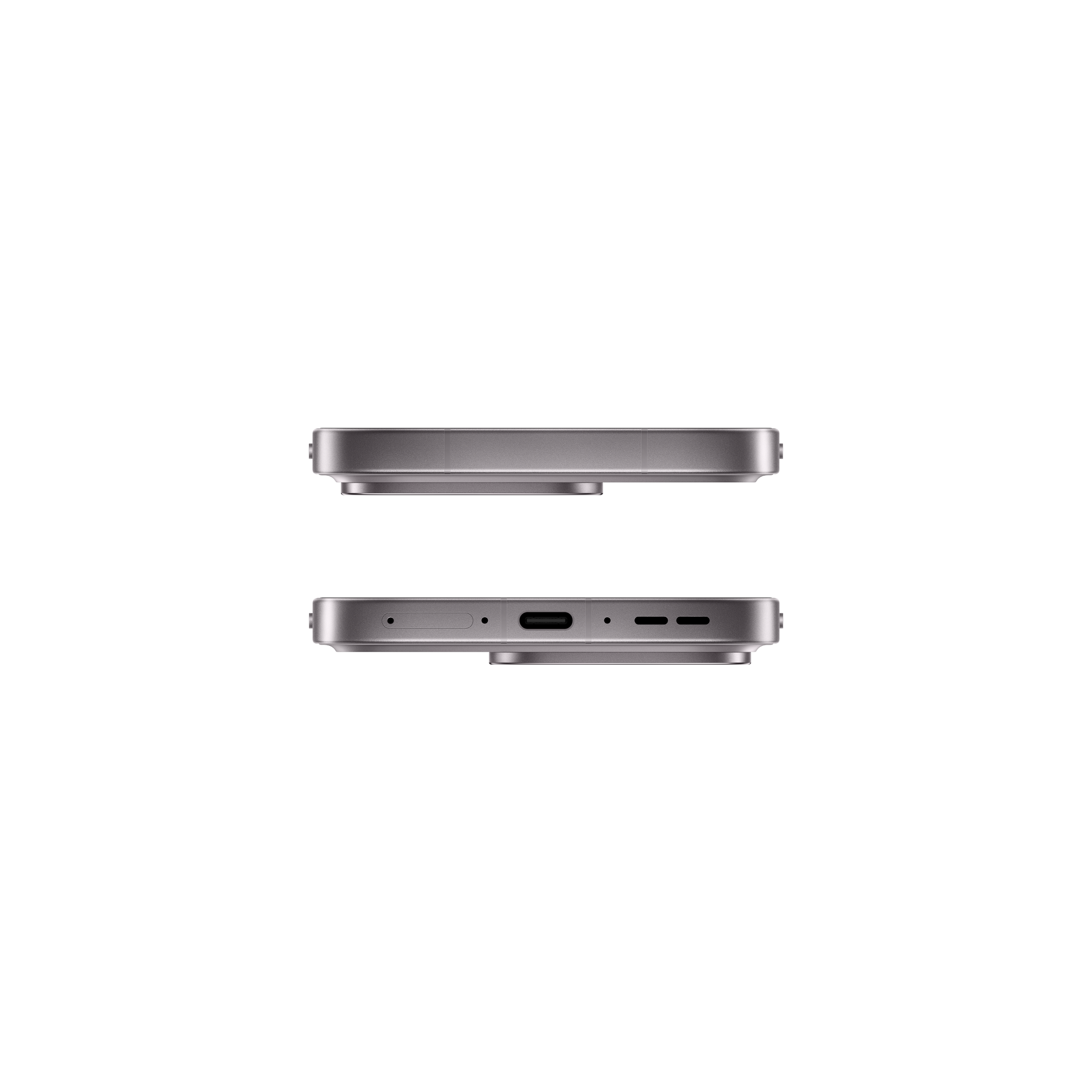 Top and bottom edges of a grey smartphone against a solid black background.