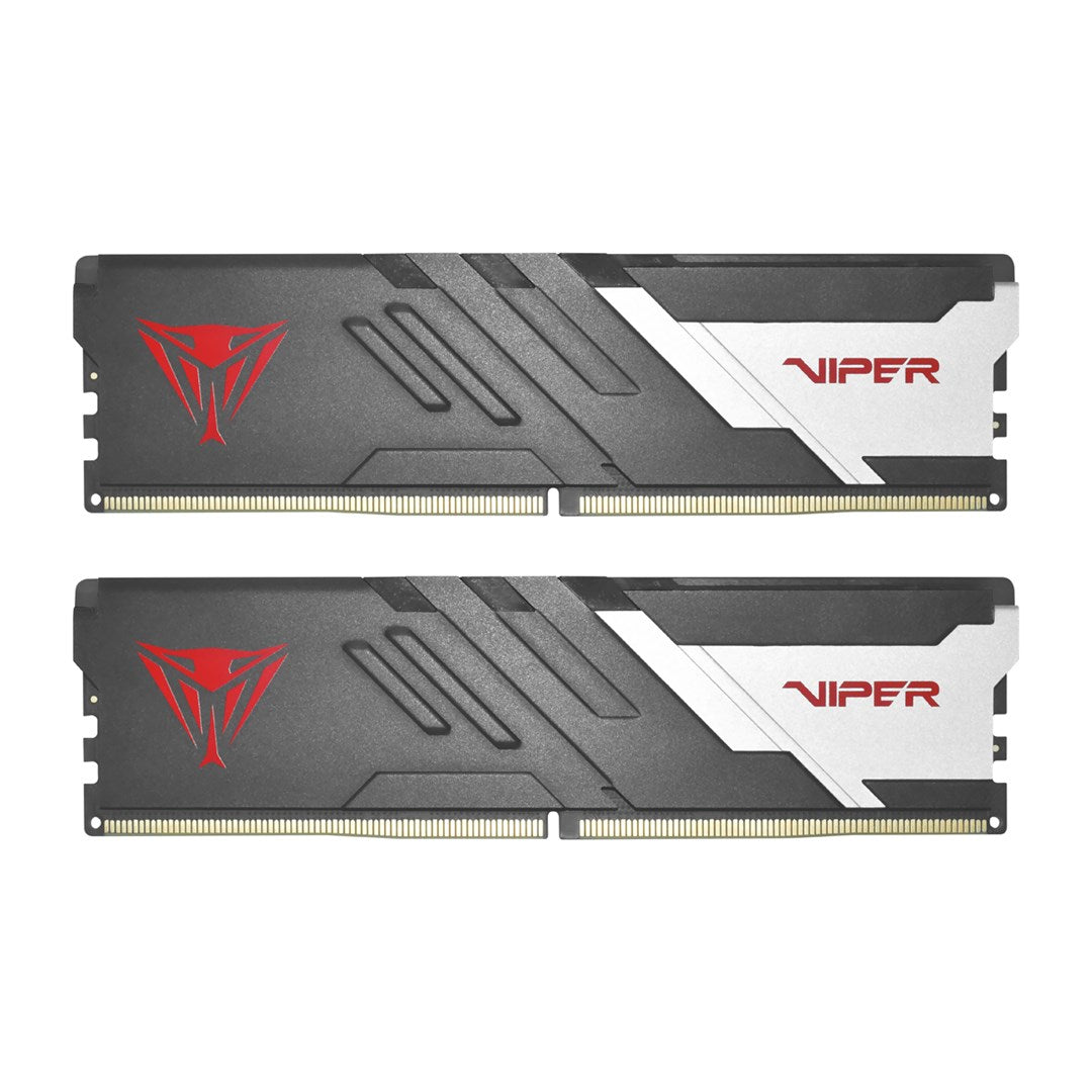 Dwie czarne kosci RAM z czerwono-bialym logo Viper na bialym tle.