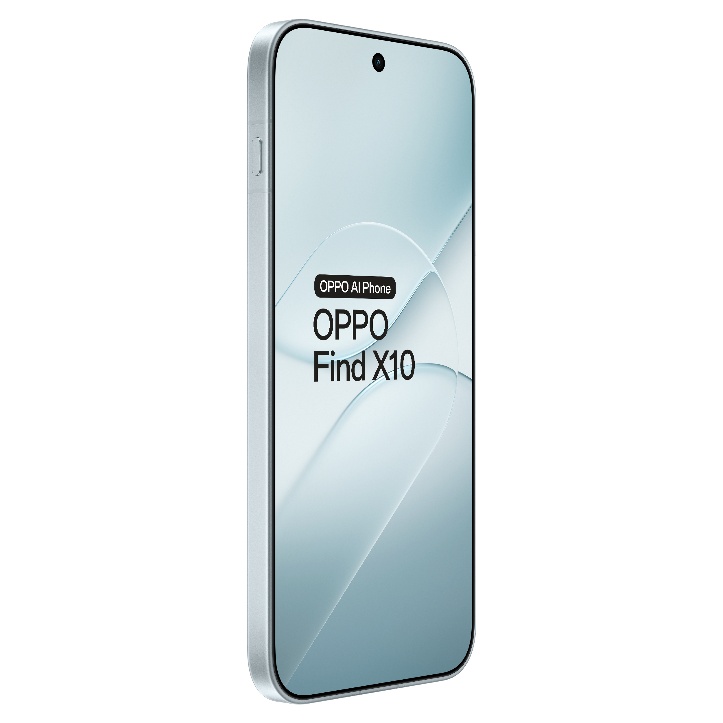 A silver Oppo Find X10 smartphone is angled against a black background, displaying the brand name on its screen.