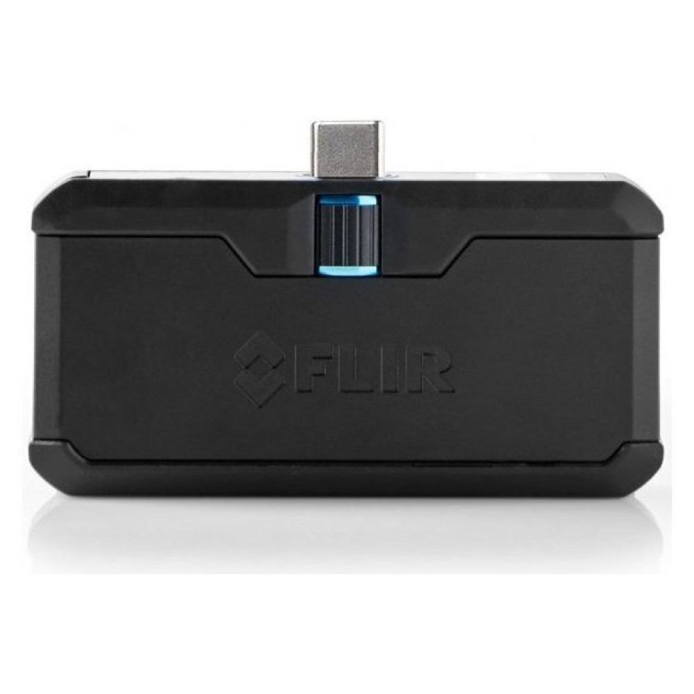 Czarne urządzenie FLIR z złączem USB-C u góry i niebieską kontrolką.