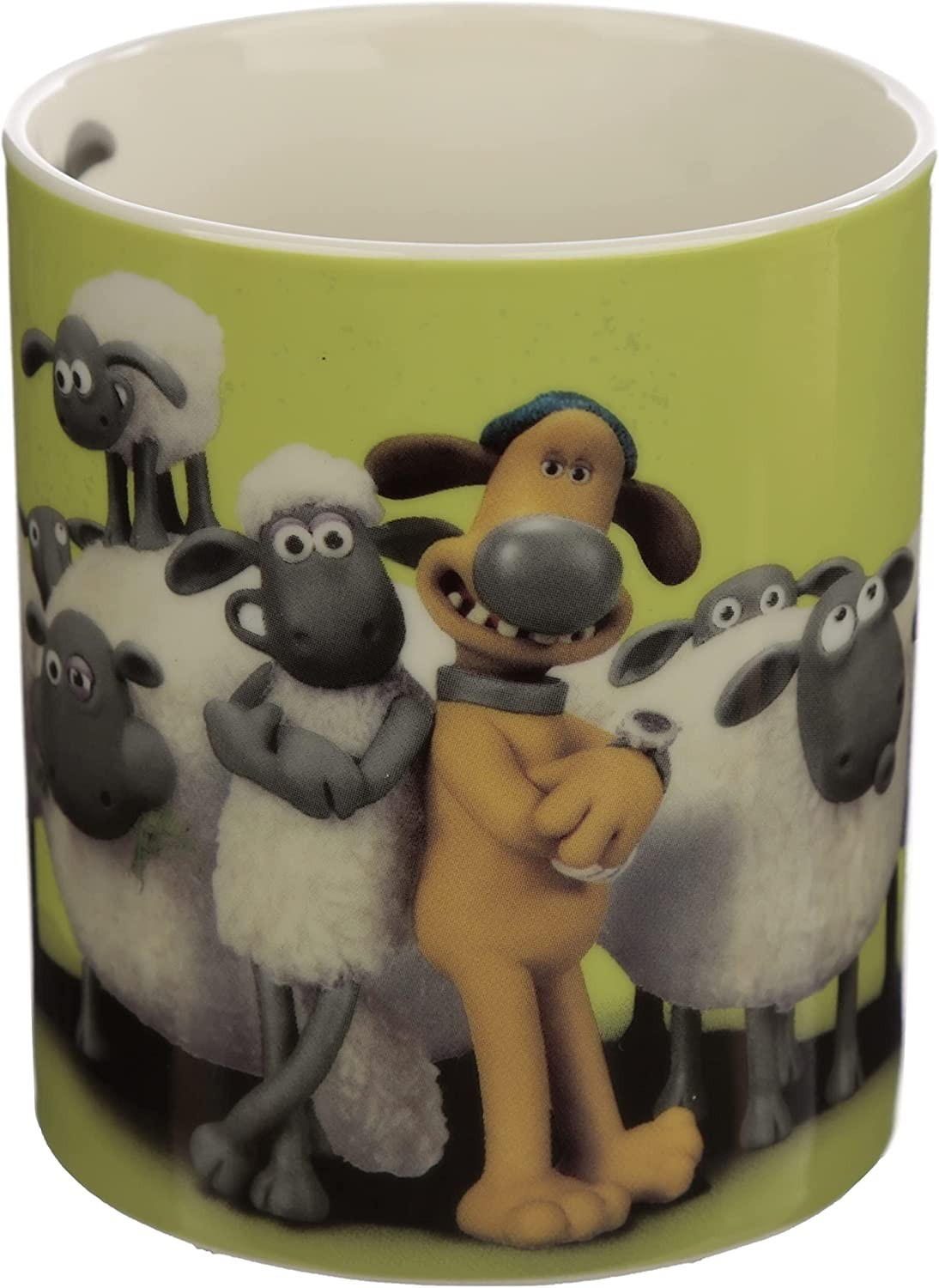 Taza verde con Shaun the Sheep y sus amigos.