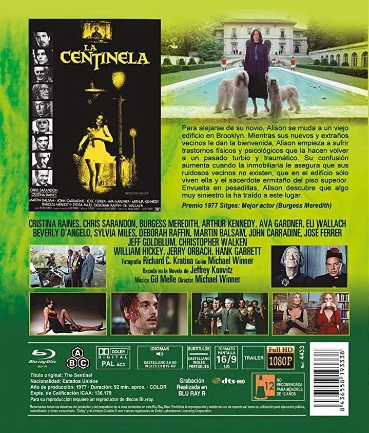 Contraportada del Blu-ray de La Centinela con fotogramas, sinopsis y reparto en español.