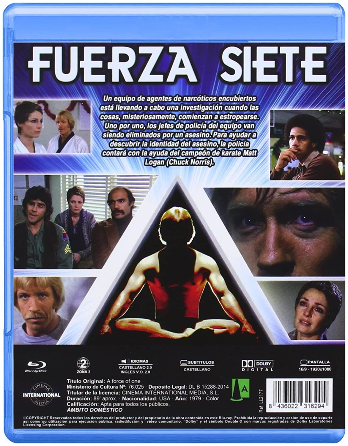 Contraportada del Blu-ray de la película "Fuerza Siete" con fotogramas, sinopsis y detalles técnicos.