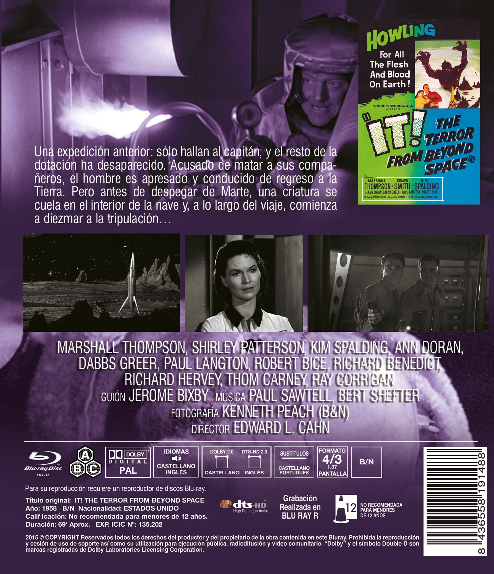 Carátula de DVD de It! The Terror from Beyond Space con fotogramas, texto y detalles técnicos.