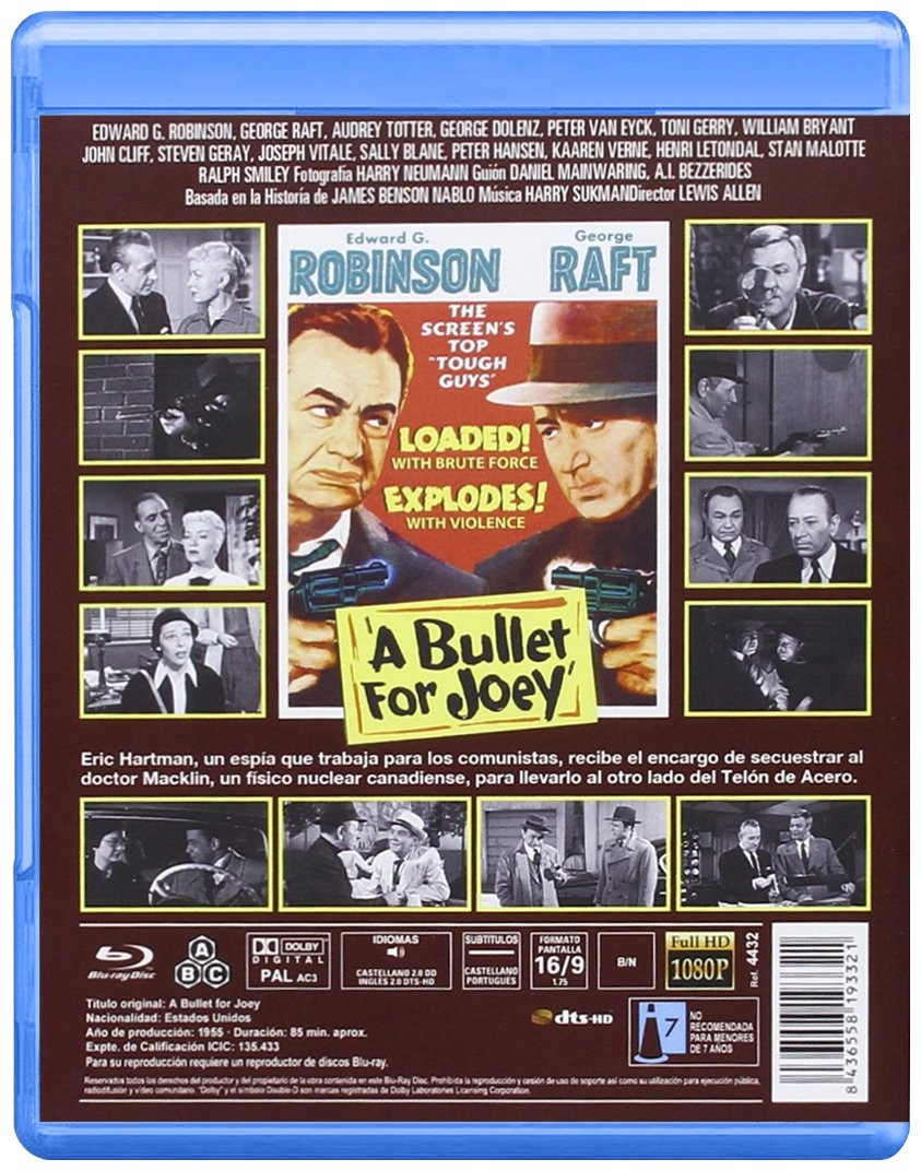 La portada del Blu-ray de A Bullet for Joey muestra fotos de escenas, detalles del reparto y resumen.