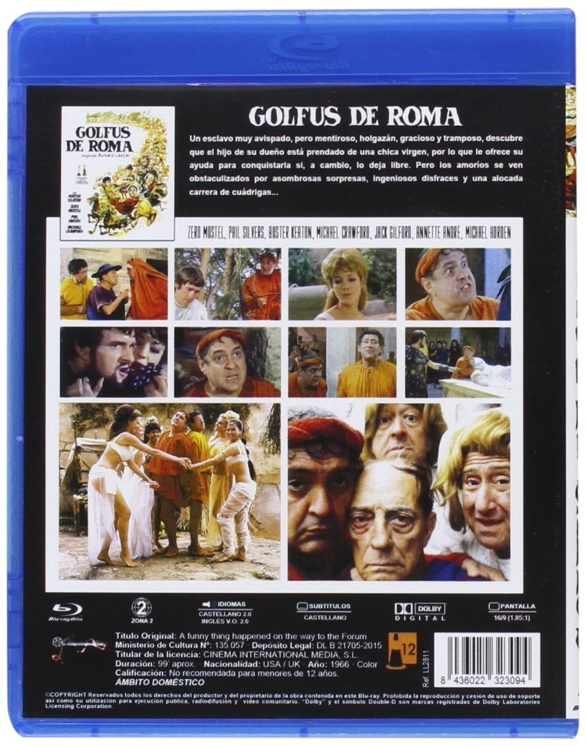 Contraportada de un estuche de Blu-ray de Golfus de Roma con fotogramas, sinopsis y detalles técnicos.